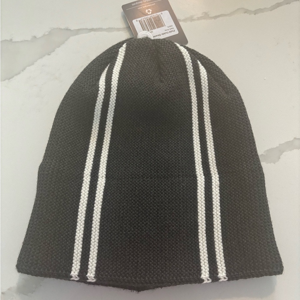 Men’s pistil beanie, one size, new with tags, charcoal with off white stripes